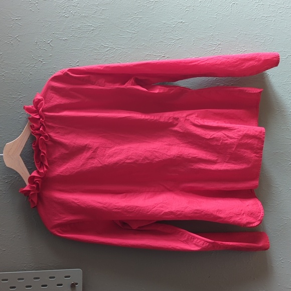 Oscar De La Renta Red Cotton Ruffle Blouse - Picture 6 of 6